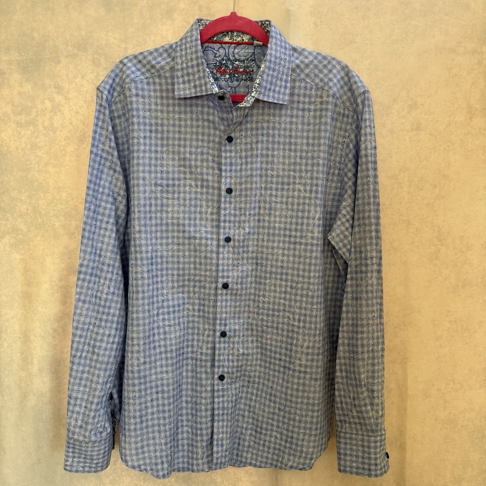 Gorgeous Robert Graham men's 100% Cotton Blue Flip Cuff Long Sleeve‎ Shirt XL